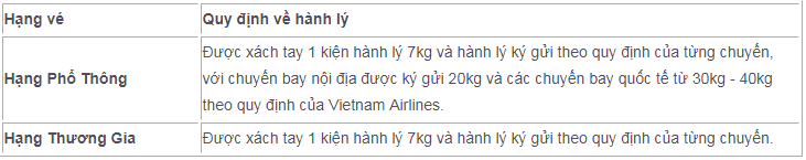 Quy định hành lý của hãng hàng không Vietnam Airlines